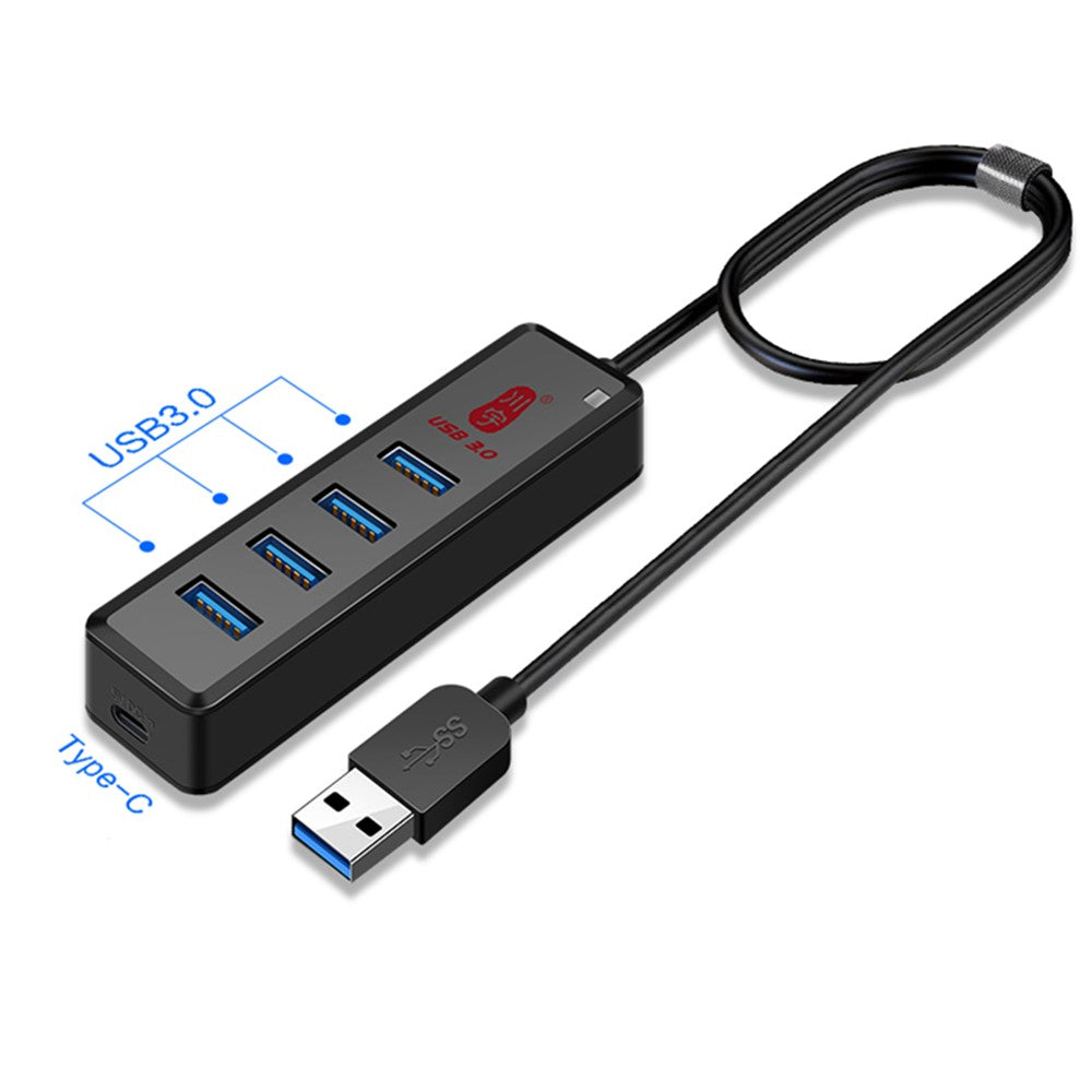 KAWAU H302 60cm High-Speed USB Hub Adapter 4 USB3.0+Type-C Charging Port Docking Station