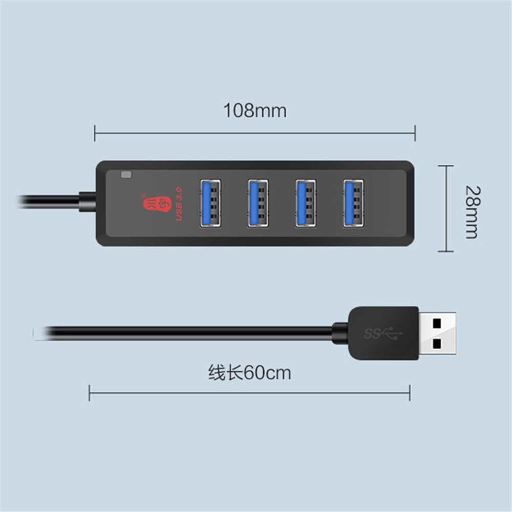 KAWAU H302 60cm High-Speed USB Hub Adapter 4 USB3.0+Type-C Charging Port Docking Station