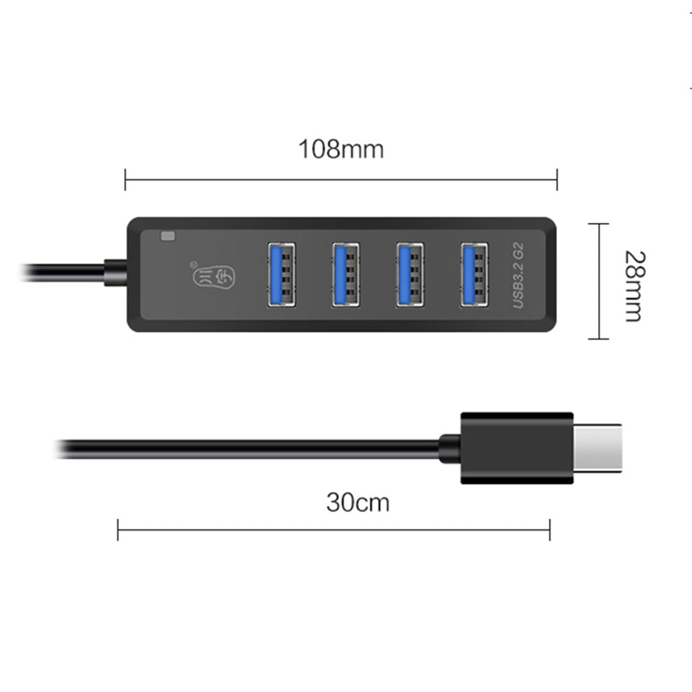 KAWAU H302pro 30cm USB-C Docking Station 10Gbps High-Speed 4 USB3.2 G2 Hub Adapter with Type-C Charging Port