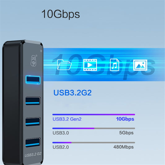 KAWAU H302pro 30cm USB-C Docking Station 10Gbps High-Speed 4 USB3.2 G2 Hub Adapter with Type-C Charging Port