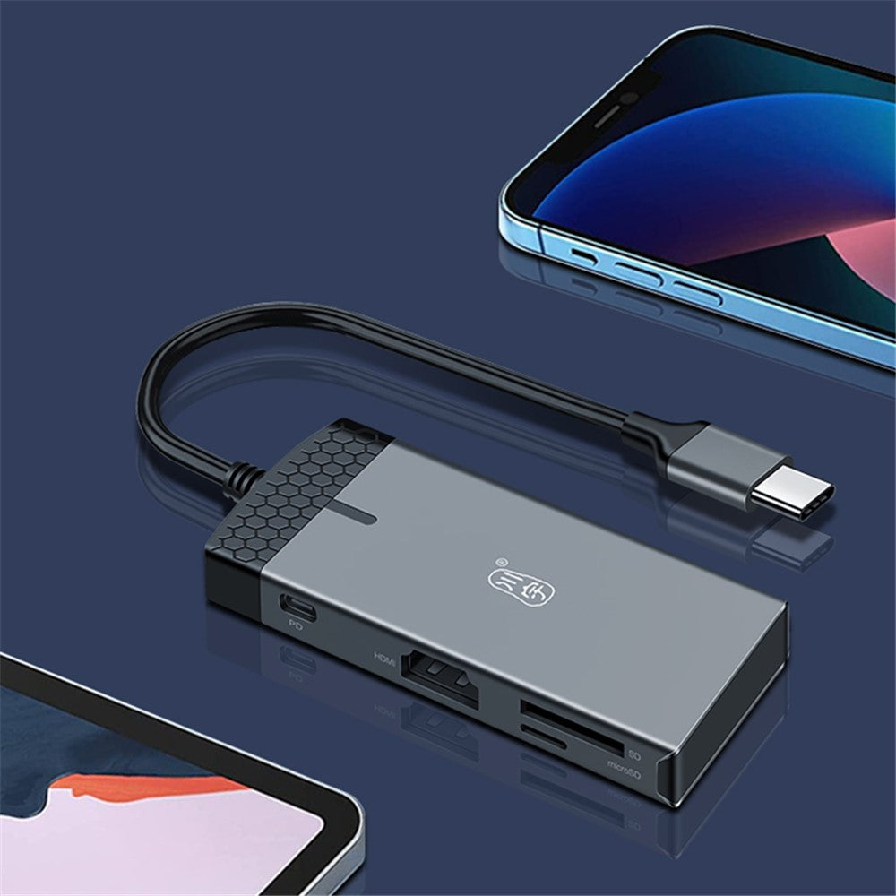 KAWAU H352 15cm Type-C Hub Adapter USB-C Docking Station with HD+2 USB3.0+Type-C+PD3.0+SD / TF Ports