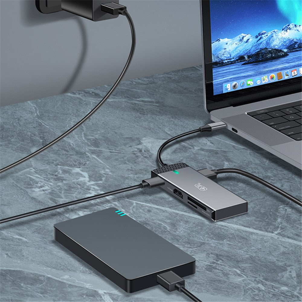 KAWAU H352 15cm Type-C Hub Adapter USB-C Docking Station with HD+2 USB3.0+Type-C+PD3.0+SD / TF Ports