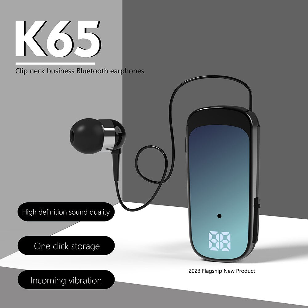 K65 Incoming Call Vibration Digital Display Retractable Lavalier Bluetooth-compatible Earphones