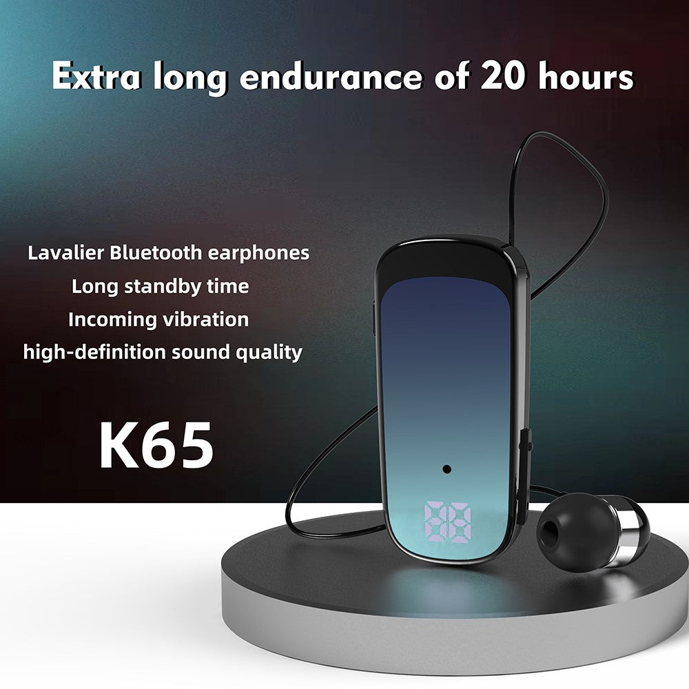 K65 Incoming Call Vibration Digital Display Retractable Lavalier Bluetooth-compatible Earphones