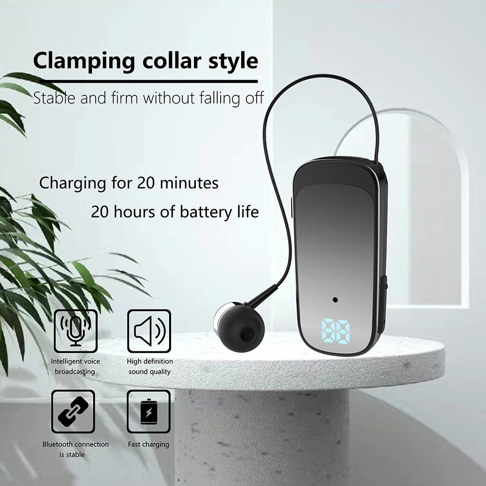 K65 Incoming Call Vibration Digital Display Retractable Lavalier Bluetooth-compatible Earphones