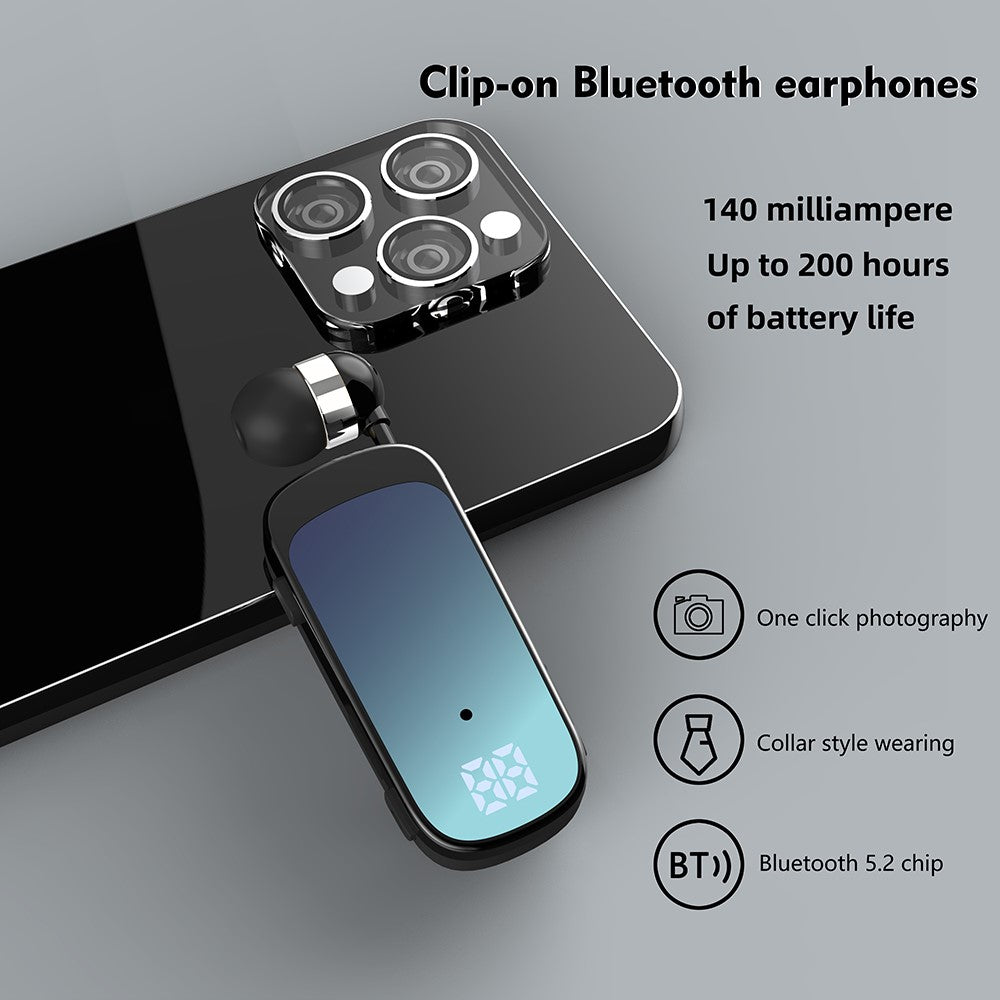 K65 Incoming Call Vibration Digital Display Retractable Lavalier Bluetooth-compatible Earphones