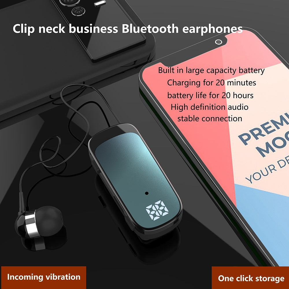 K65 Incoming Call Vibration Digital Display Retractable Lavalier Bluetooth-compatible Earphones