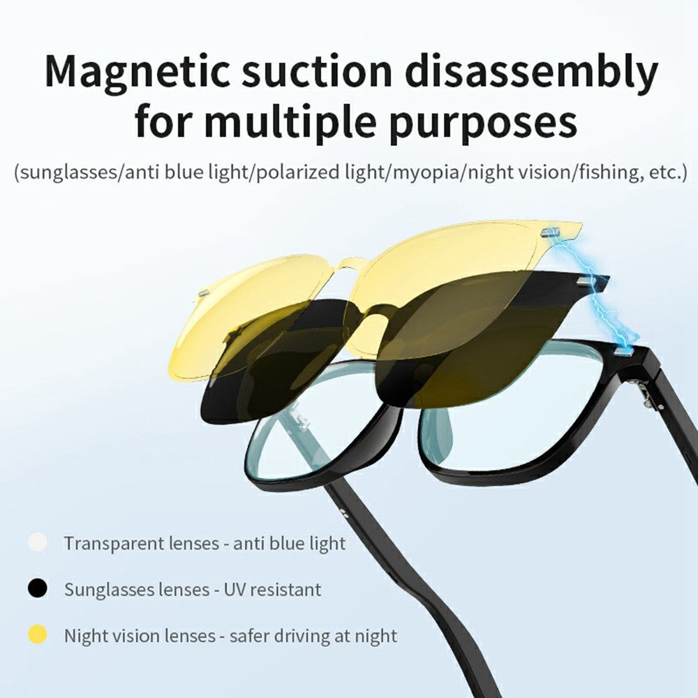 G05-T3 Bluetooth-compatible Smart Sunglasses Earphone with Anti-Blue-Ray Lens+Magnetic Lens+Night Vision Lens (CE Certified)