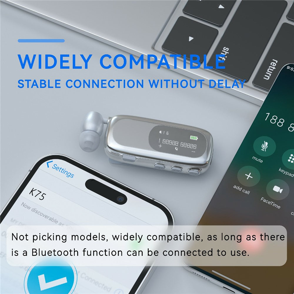 K75 LCD Screen Business Bluetooth-compatible Headset Noise Cancellation Earphone with Vibration Alert