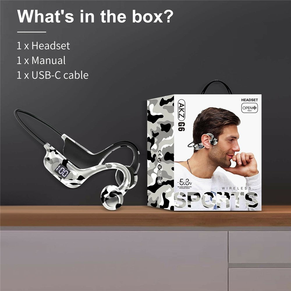AKZ-G6 Bluetooth-compatible 5.3 Hi Fi Sound Earphones Open Ear Bone Conduction Headphones with LED Display