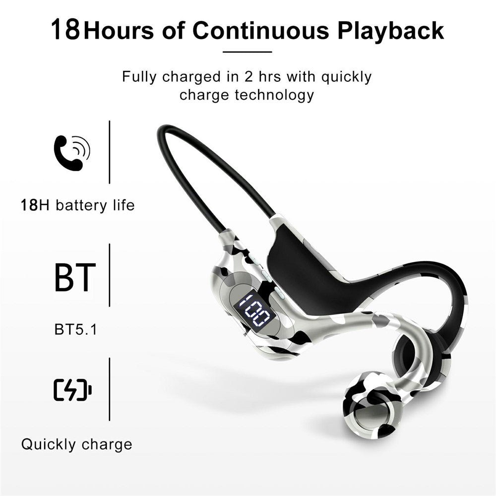 AKZ-G6 Bluetooth-compatible 5.3 Hi Fi Sound Earphones Open Ear Bone Conduction Headphones with LED Display