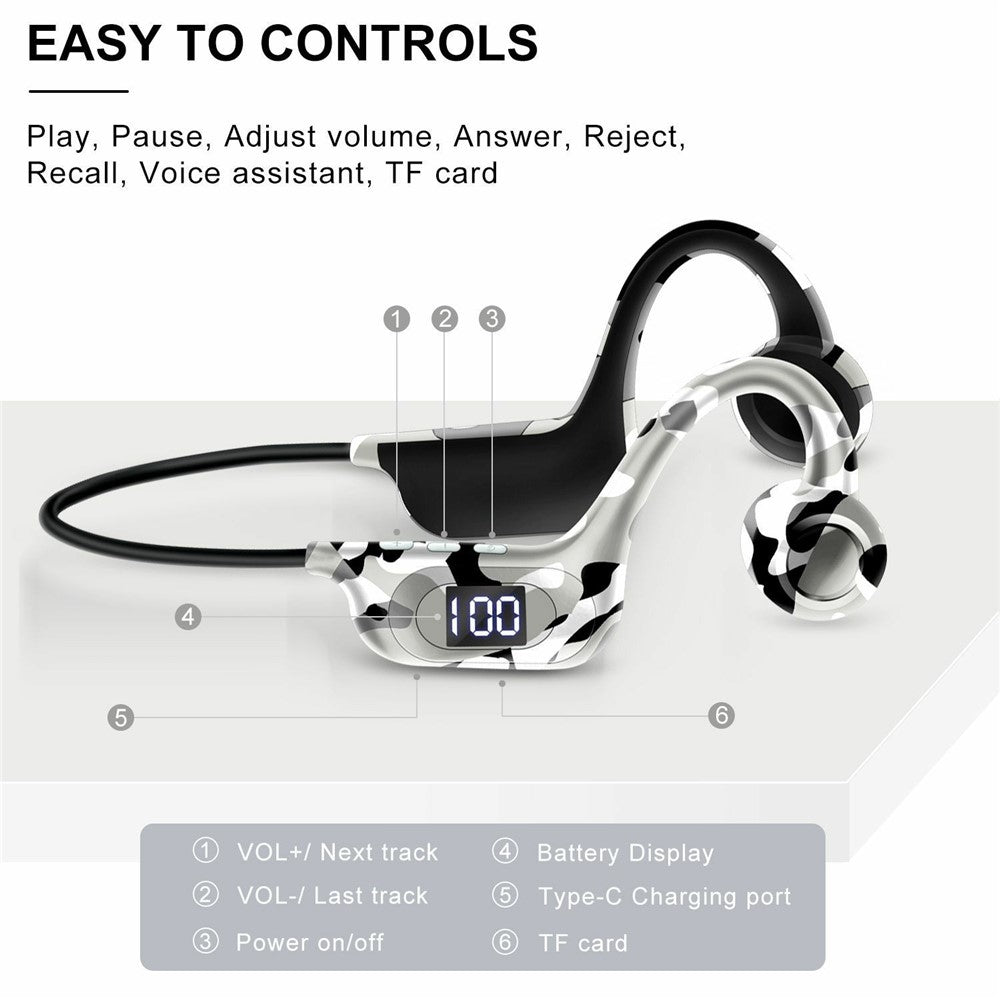 AKZ-G6 Bluetooth-compatible 5.3 Hi Fi Sound Earphones Open Ear Bone Conduction Headphones with LED Display