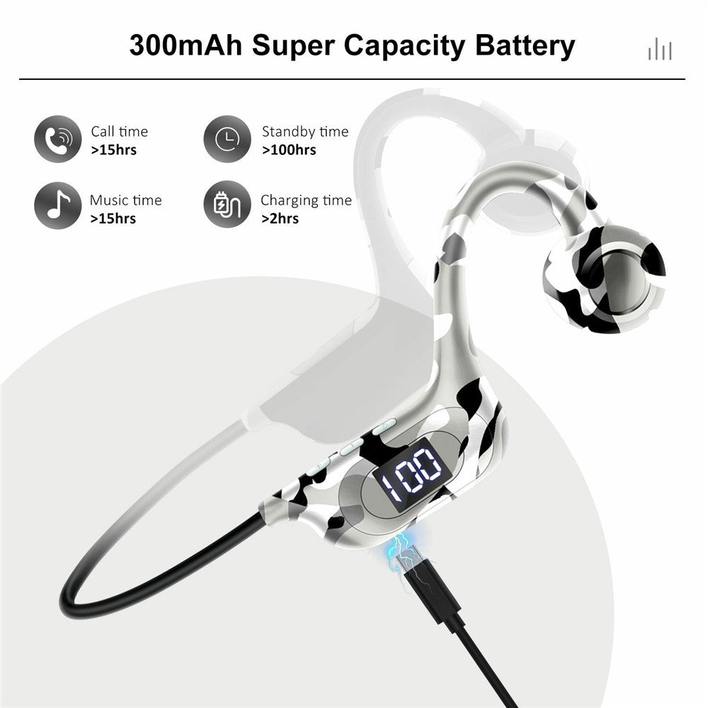 AKZ-G6 Bluetooth-compatible 5.3 Hi Fi Sound Earphones Open Ear Bone Conduction Headphones with LED Display