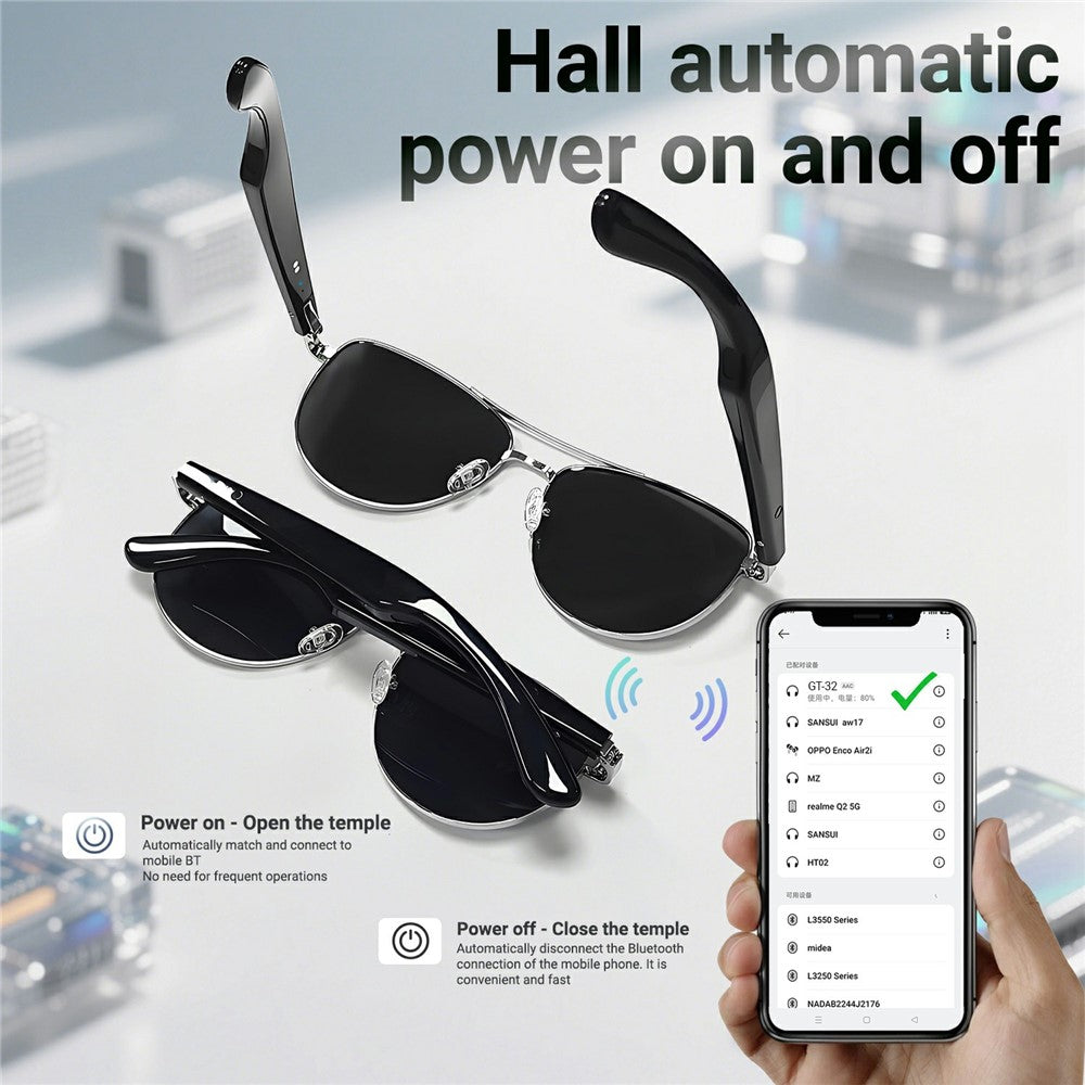 GT-32 Bluetooth-compatible Music Eyeglasses AI Translation Smart Glasses UV Protection Sunglasses