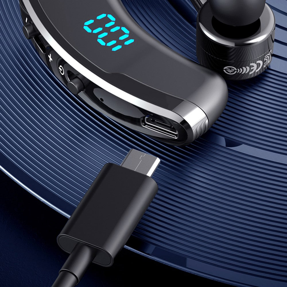 V9S Bluetooth-compatible Single-Ear (Monaural) Headset Business Style LED Display Wireless Headphone Earphone with Battery Charging Case