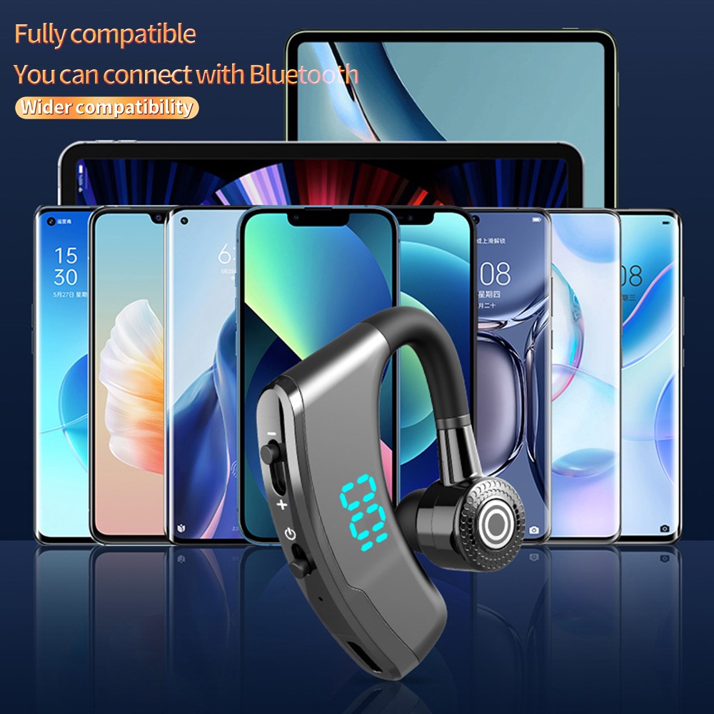 V9S Bluetooth-compatible Single-Ear (Monaural) Headset Business Style LED Display Wireless Headphone Earphone with Battery Charging Case