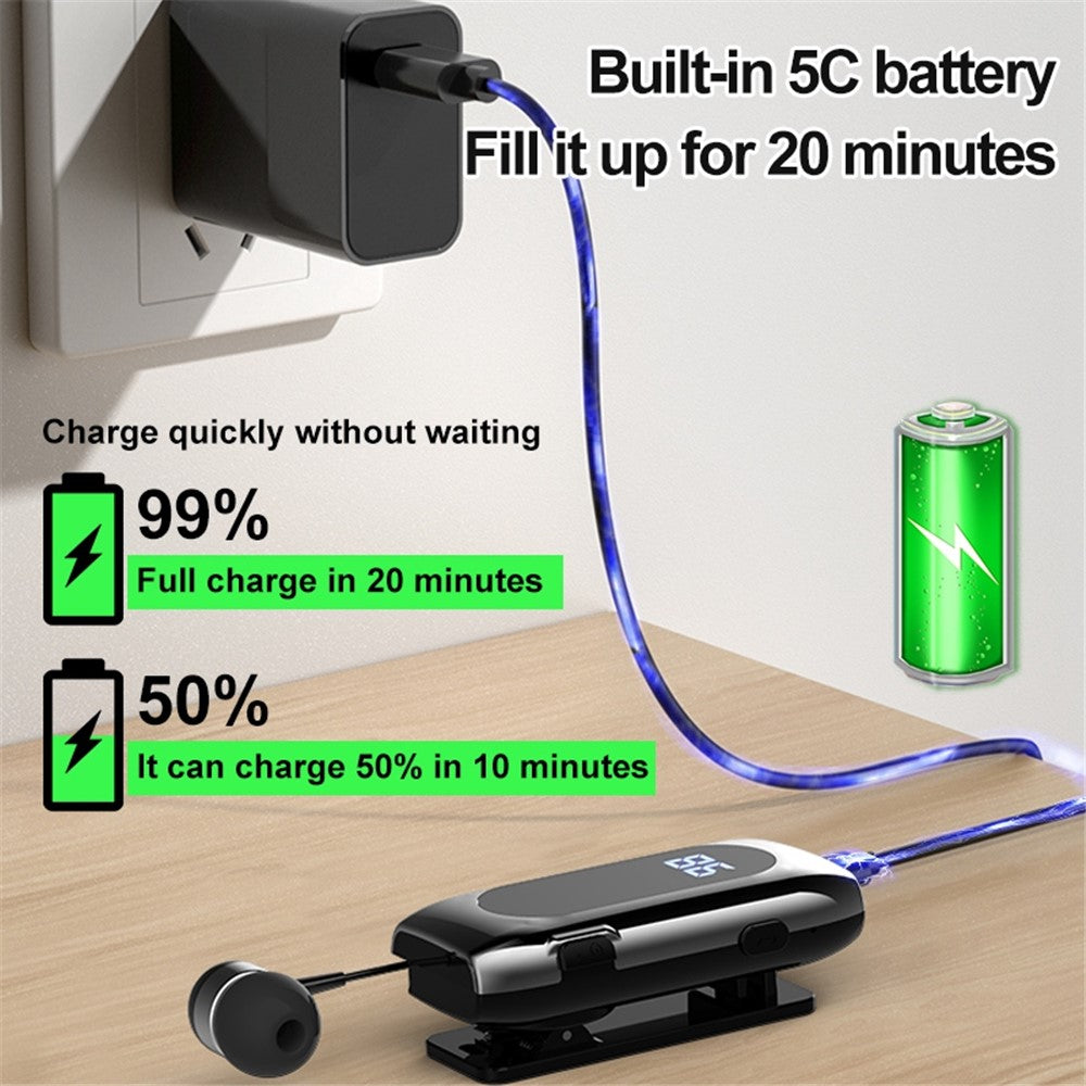 K55 Business Bluetooth-compatible Single-Ear Earphone Battery Display Clip-On Intelligent Noise Reduction Telescopic Headset Clipper