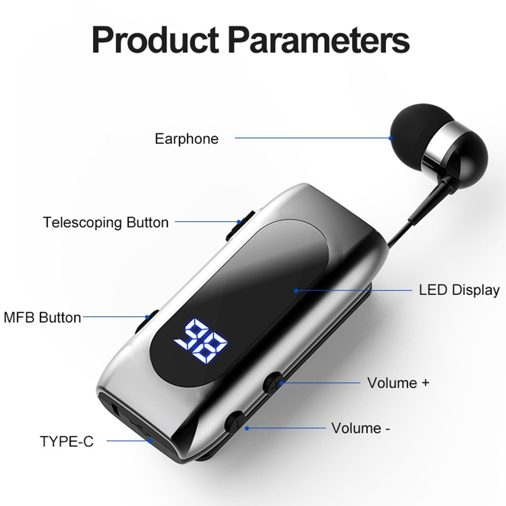 K55 Business Bluetooth-compatible Single-Ear Earphone Battery Display Clip-On Intelligent Noise Reduction Telescopic Headset Clipper