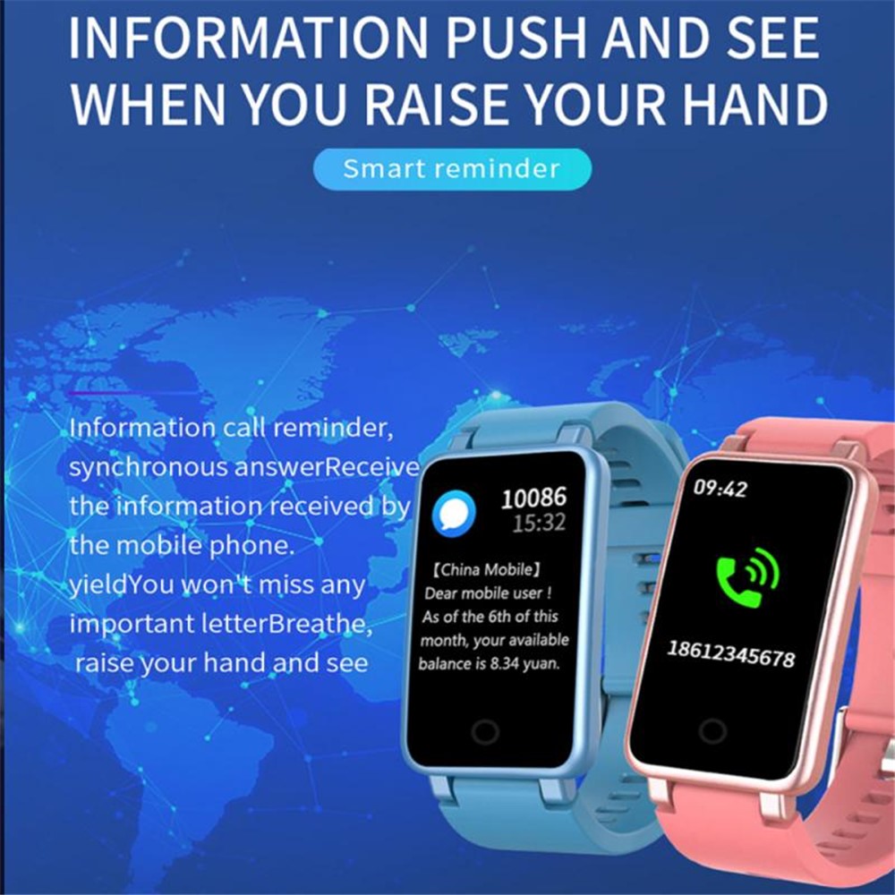 C2 Plus 0.96 inch IPS Screen Smart Watch Waterproof Bluetooth-compatible Sports Bracelet with Pedometer, Heart Rate Blood Pressure, Blood Oxygen Monitoring Support Music, Weather