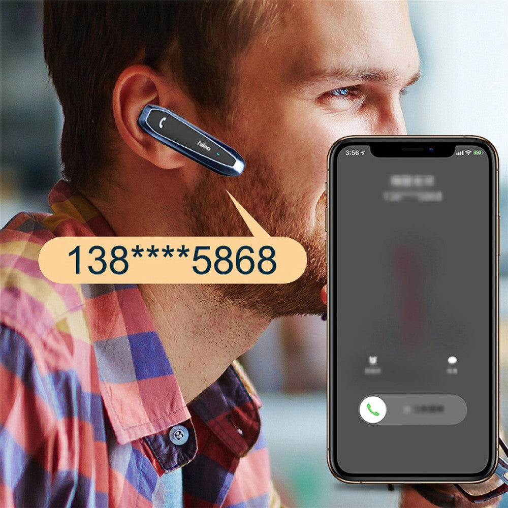 HILEO Hi6 Single Ear Wireless Bluetooth-compatible Headset Low-Power Dissipation Earphone Business Style Ultra-Long Standby Headphone Support IPX4 Water Resistant