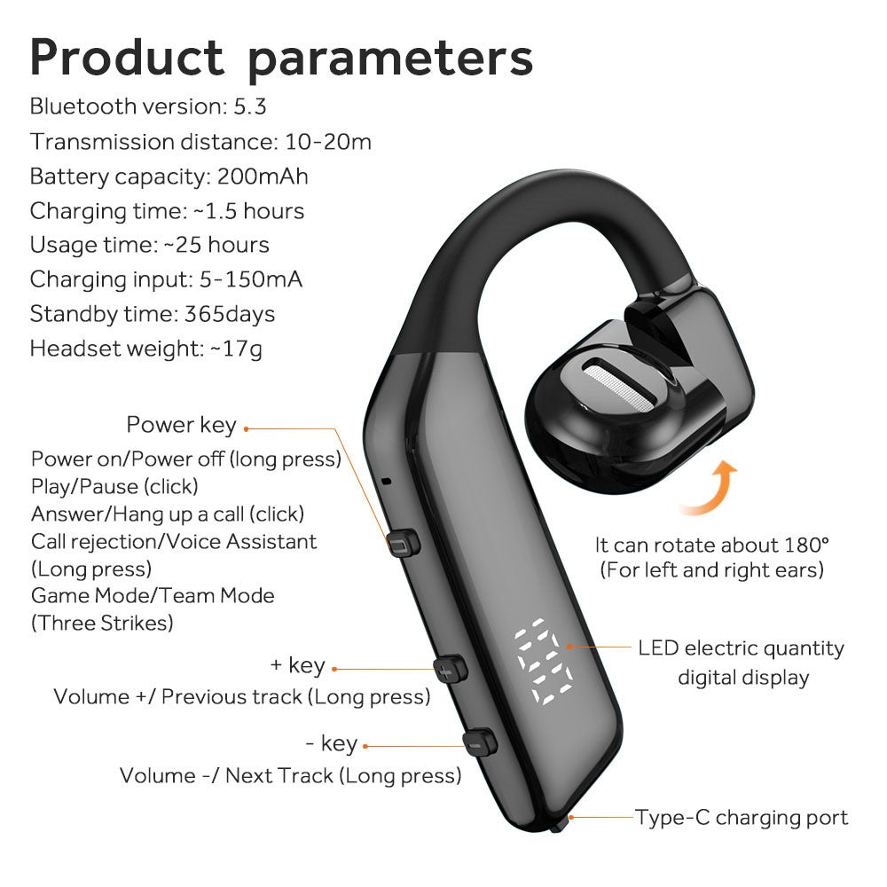 I5 Single Ear Wireless Bluetooth-compatible Headset 180-Degree Rotating Earphone OWS Bone Conduction Headphone (No CE)