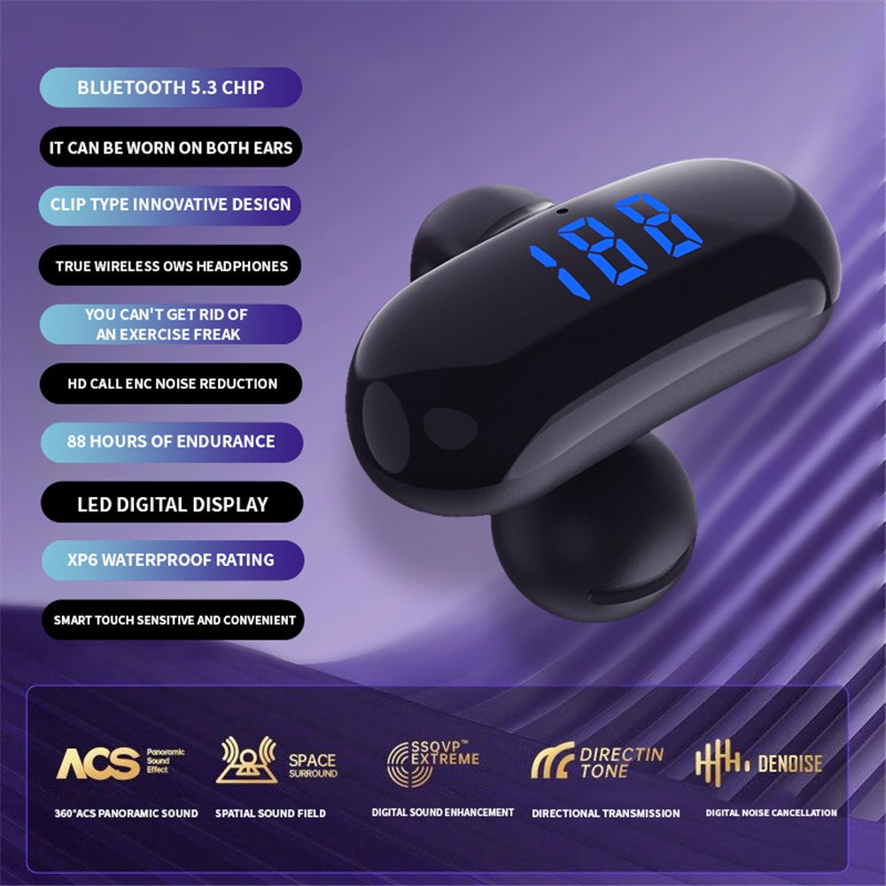 F20 Bluetooth-compatible Ear Clip Earphone Digital Display Wireless Music Headset