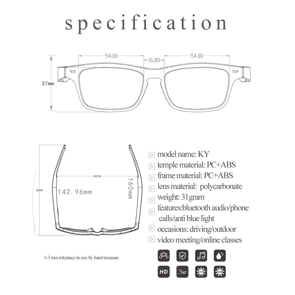 KY01 Waterproof Smart Glasses Open Ear Headphone Bluetooth-compatible Music Headset