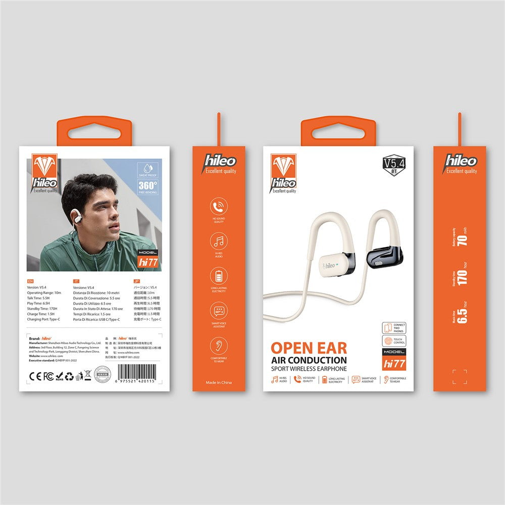 HILEO Hi77 Air Conduction Open Ear Bluetooth-compatible Headphones Sports Wireless Earphones