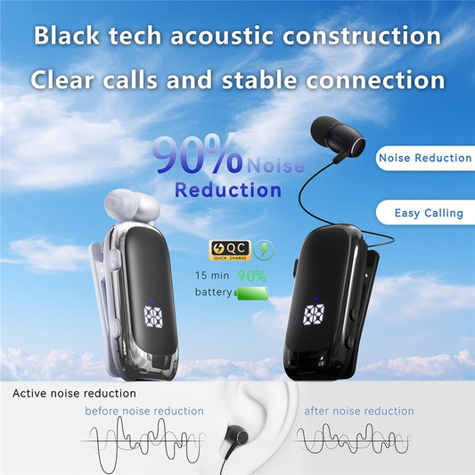 K88 Business Lavalier Headphones Retractable Sports Bluetooth-compatible Earphones with LED Display