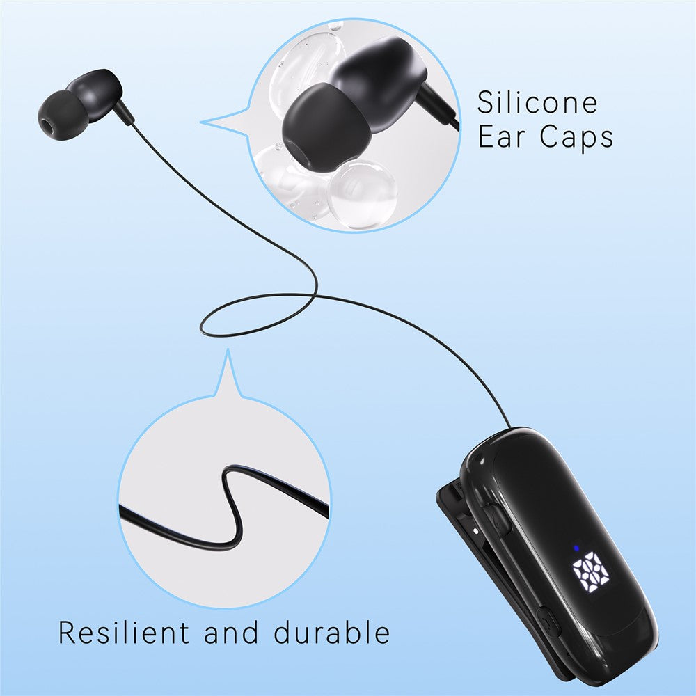 K88 Business Lavalier Headphones Retractable Sports Bluetooth-compatible Earphones with LED Display