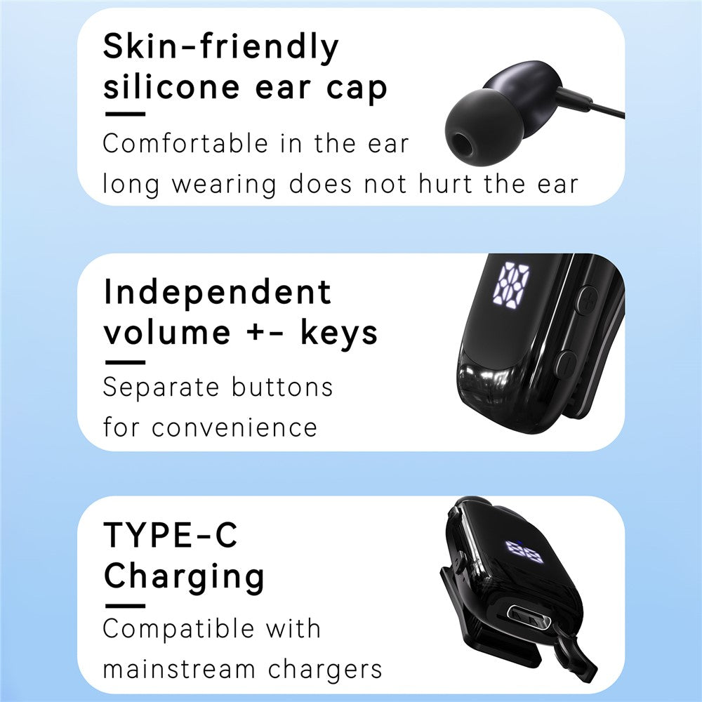 K88 Business Lavalier Headphones Retractable Sports Bluetooth-compatible Earphones with LED Display