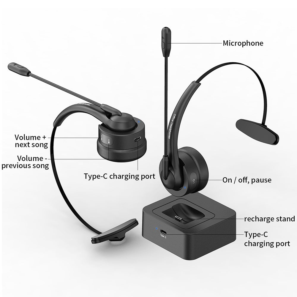 OY131 Single Ear Bluetooth-compatible Wireless Headphone Customer Service Call Center Headset with Charging Base