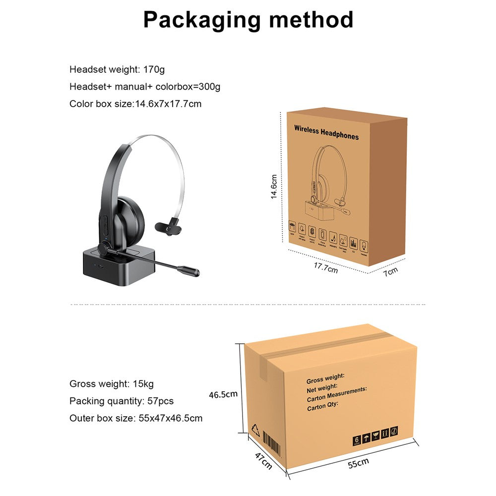 OY631 Bluetooth-compatible 5.3 Headset Customer Service Headphone with Mic Noise-Cancelling Wireless Headset for Truck Driver