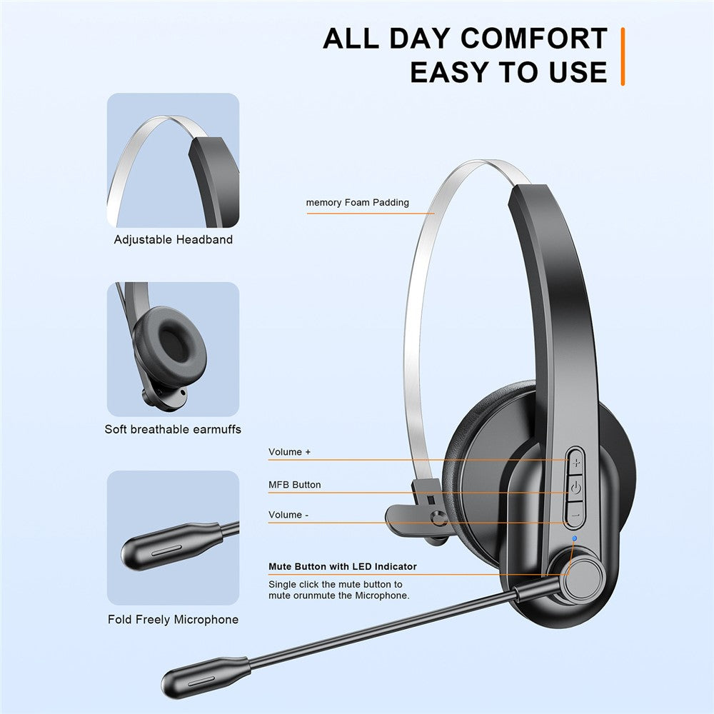 OY631 Bluetooth-compatible 5.3 Headset Customer Service Headphone with Mic Noise-Cancelling Wireless Headset for Truck Driver