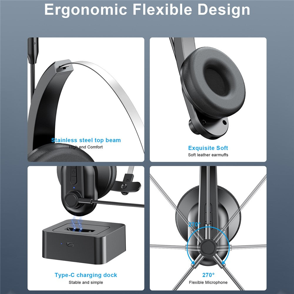 OY631 Bluetooth-compatible 5.3 Headset Customer Service Headphone with Mic Noise-Cancelling Wireless Headset for Truck Driver