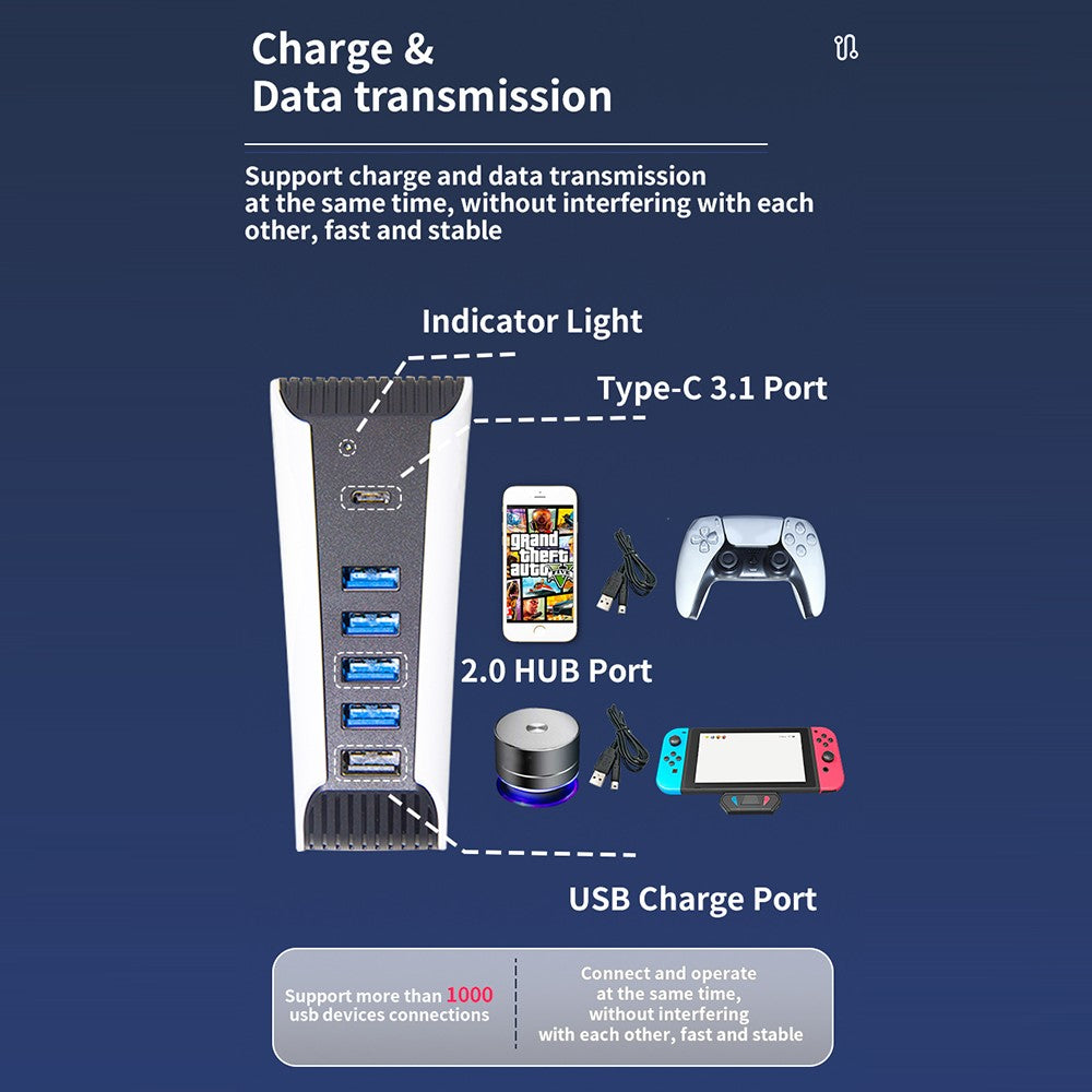 HONSON USB Hub Splitter Expansion Docking Station for PS5 Console