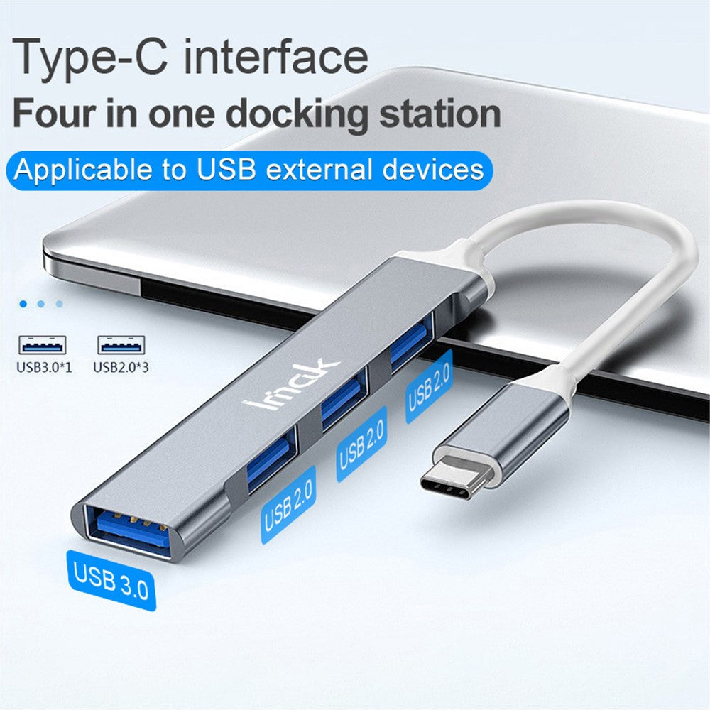IMAK Multifunction Type-C Docking Station 4 in 1 Multi-Port Converter to 3 USB2.0 + USB 3.0 USB-C HUB Adapter Compatible with Windows / macOS / Linux