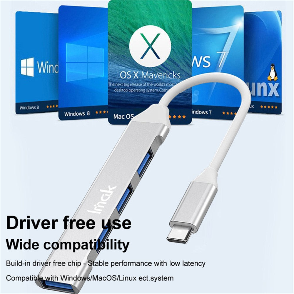 IMAK Multifunction Type-C Docking Station 4 in 1 Multi-Port Converter to 3 USB2.0 + USB 3.0 USB-C HUB Adapter Compatible with Windows / macOS / Linux