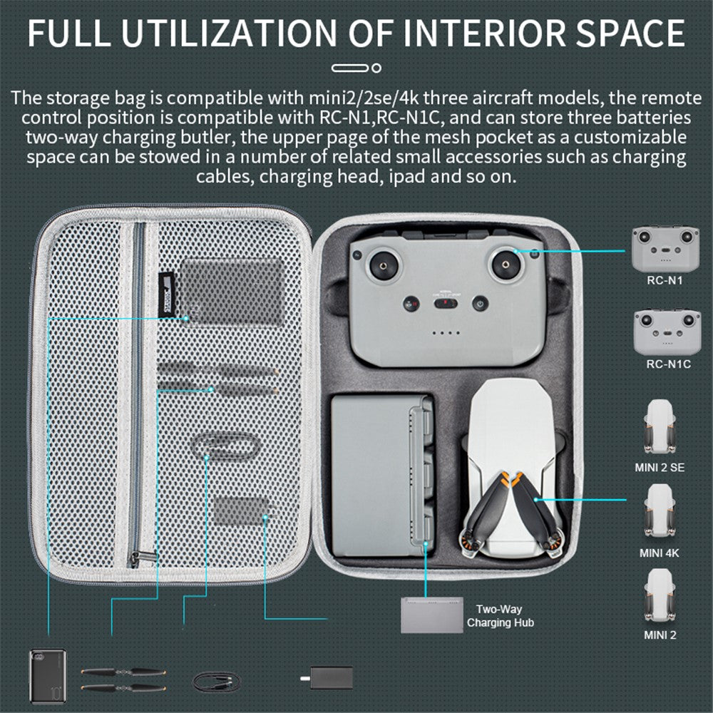 STARTRC 1143461 For DJI Mini 4K / Mini 2 SE / Mini 2 RC Drone Storage Bag PU Handbag Shoulder Bag