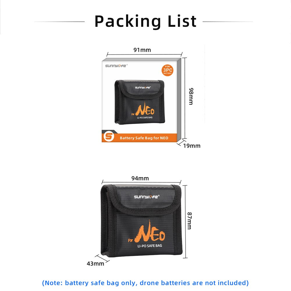 SUNNYLIFE NE-DC850 3-Battery Storage Bag for DJI Neo Drone Battery Explosion-Proof Carrying Case