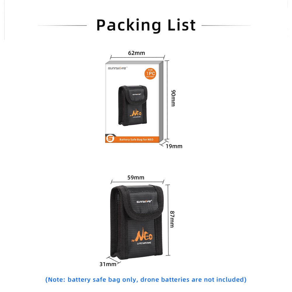 SUNNYLIFE NE-DC848 Battery Storage Bag for DJI Neo Drone Battery Explosion-Proof Carrying Case
