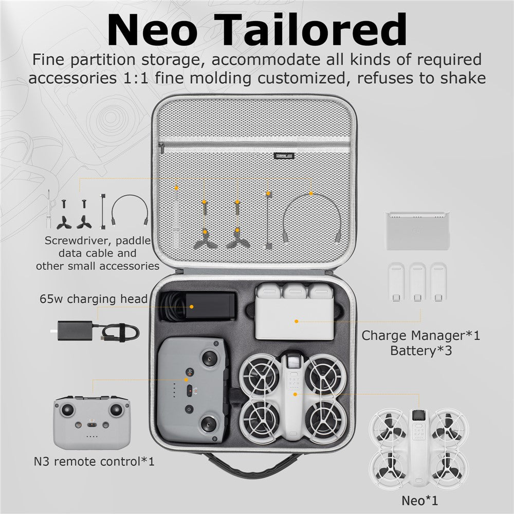 STARTRC 1150193 Portable PU Carrying Case for DJI Neo Drone with Shoulder Strap, 3-Battery Version