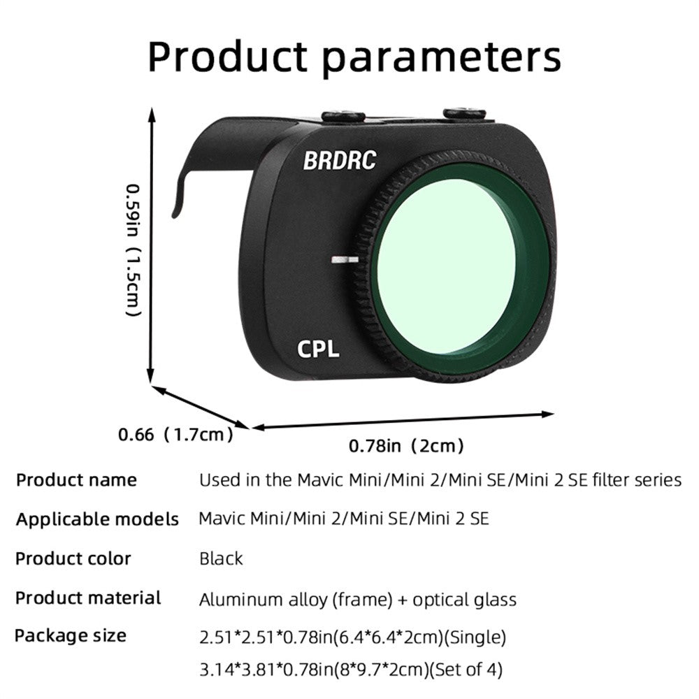 BRDRC ND8PL+ND16PL+ND32PL+ND64PL Filter Kit for DJI Mini 4K / Mini SE / Mini 2 / Mini 1 RC Drone Filters