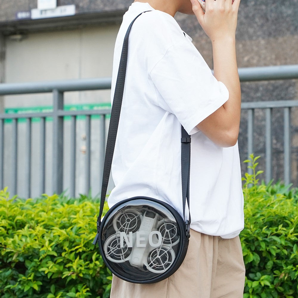 BRDRC For DJI Neo Transparent Window Waterproof PU Leather Round Crossbody Bag