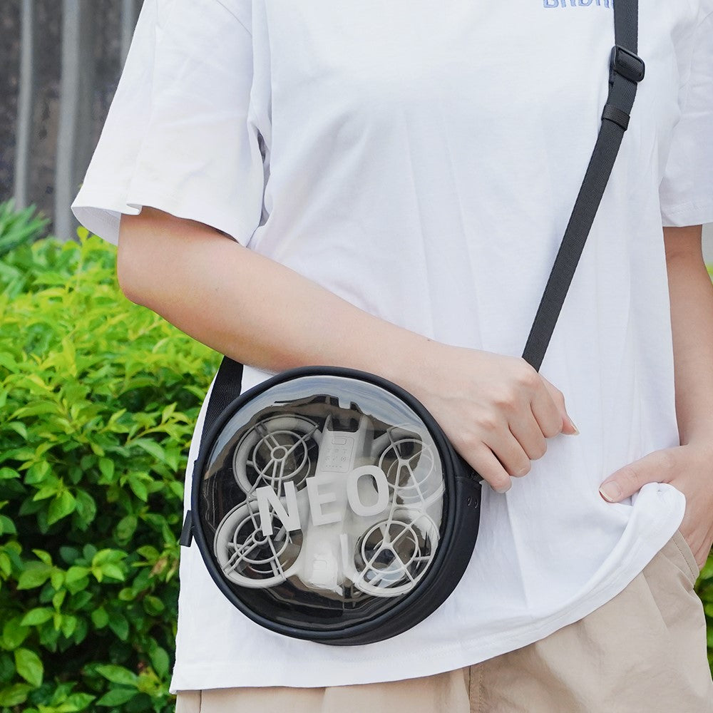 BRDRC For DJI Neo Transparent Window Waterproof PU Leather Round Crossbody Bag