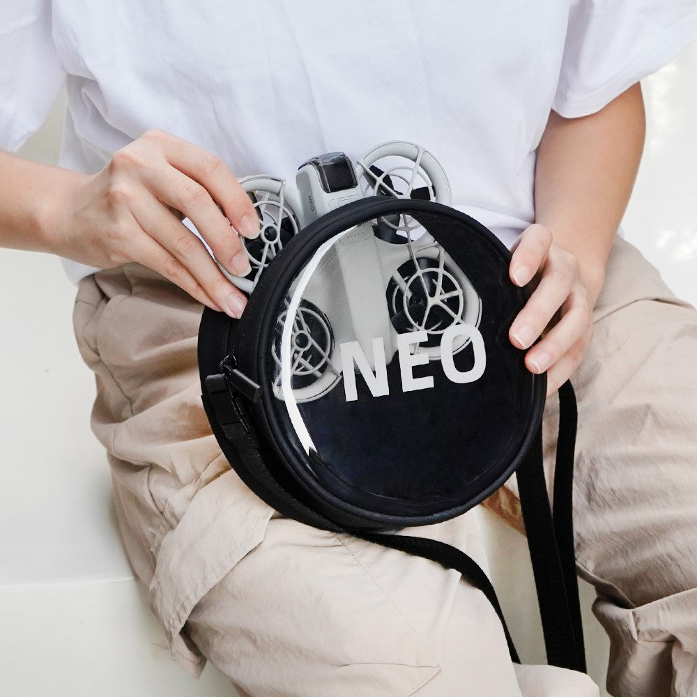 BRDRC For DJI Neo Transparent Window Waterproof PU Leather Round Crossbody Bag