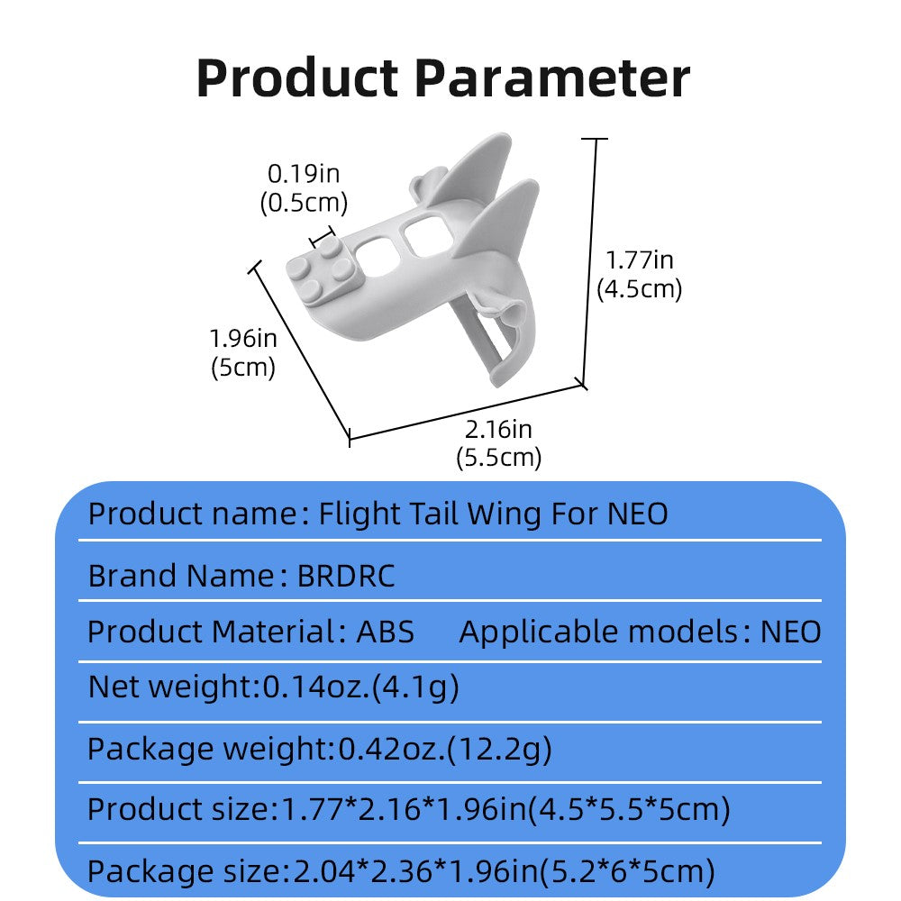 BRDRC For DJI Neo Drone Flight Tail Quick Release ABS Flying Tail Wing