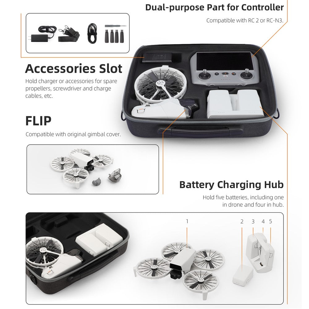SUNNYLIFE FP-B959 For DJI Flip Drone Carrying Case 5 Batteries Storage Bag with Shoulder Strap