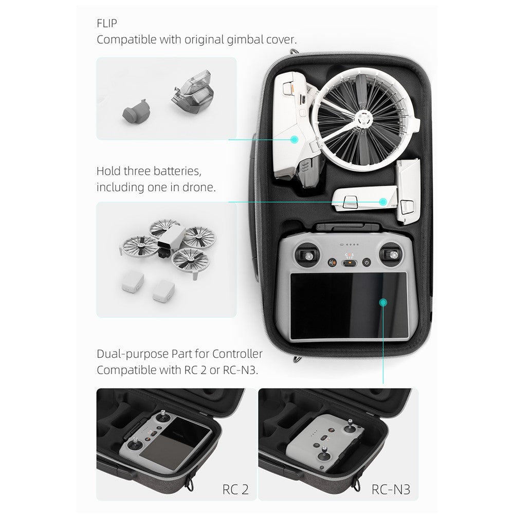 SUNNYLIFE FP-B978 For DJI Flip Drone Battery Remote Controller Carrying Case Storage Bag