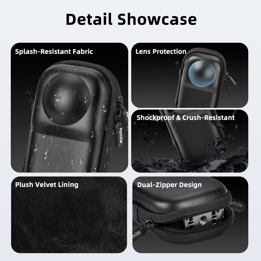 FLYMILE For Insta360 X5 Camera PU Storage Bag Protective Case with Carabiner